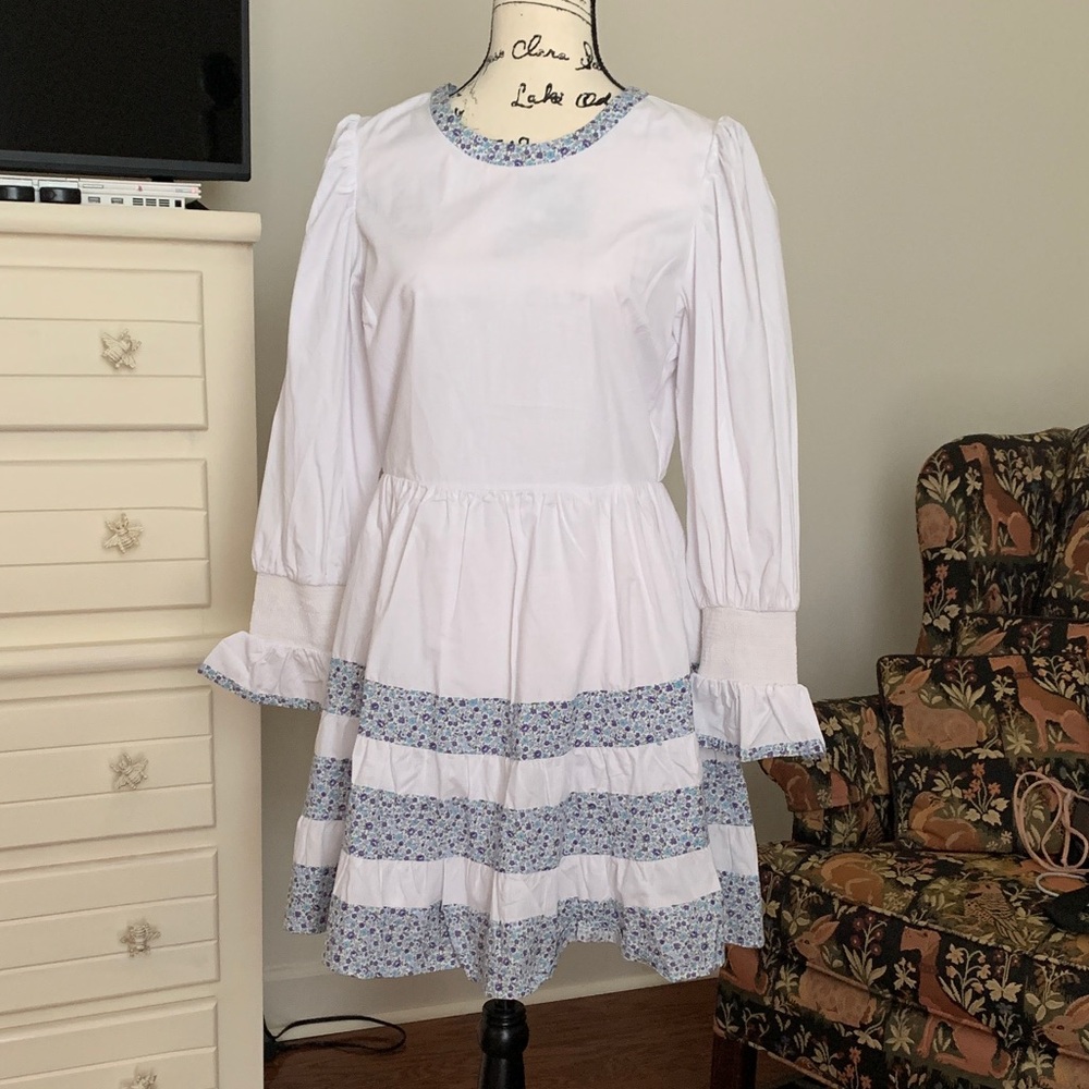 Pomander Place White and Blue Floral Dress